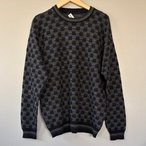 Vintage Pronto Uomo Wool Blend Pullover Crewneck Sweater XL Geometric Black Tan